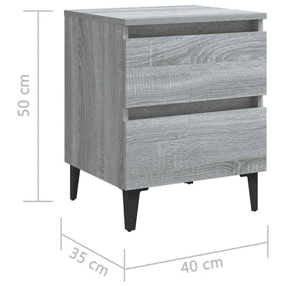 vidaXL Bed Cabinets with Metal Legs 2 pcs Grey Sonoma 40x35x50 cm