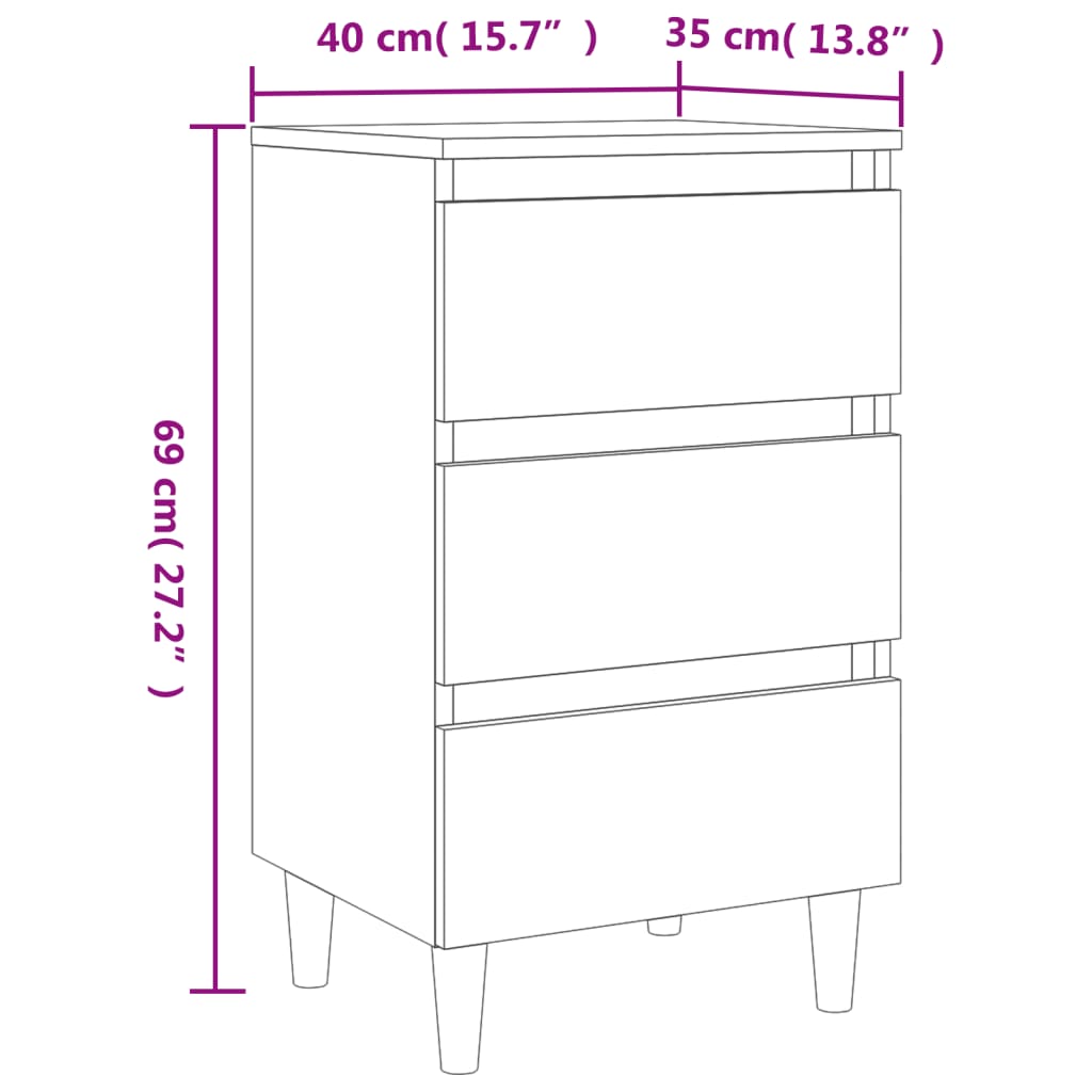 vidaXL Bed Cabinet with Solid Wood Legs Smoked Oak 40x35x69 cm