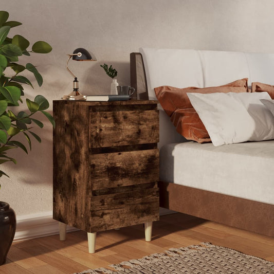 vidaXL Bed Cabinet | Smoked oak | Engineered wood, Solid eucalyptus wood
