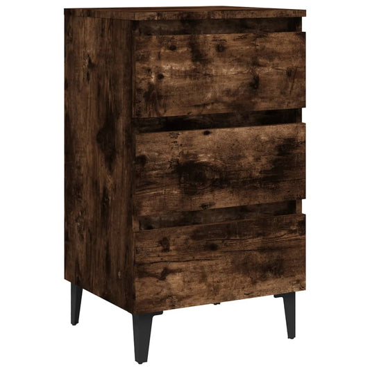 vidaXL Bed Cabinet with Metal Legs Smoked Oak 40x35x69 cm