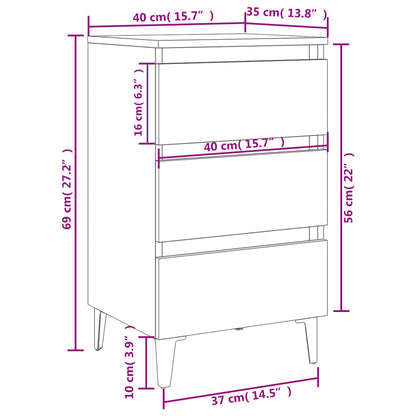vidaXL Bed Cabinet with Metal Legs Grey Sonoma 40x35x69 cm