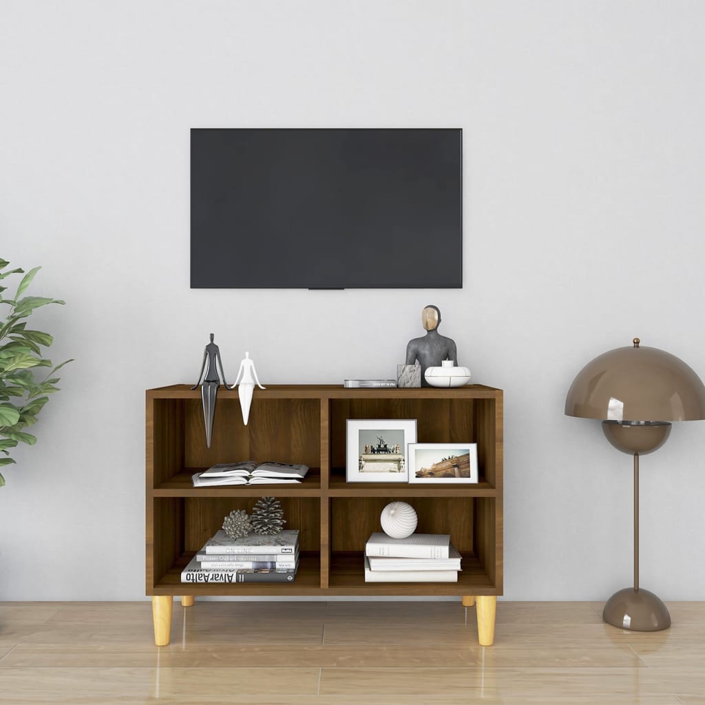 vidaXL TV Cabinet with Solid Wood Legs Brown Oak 69,5x30x50 cm