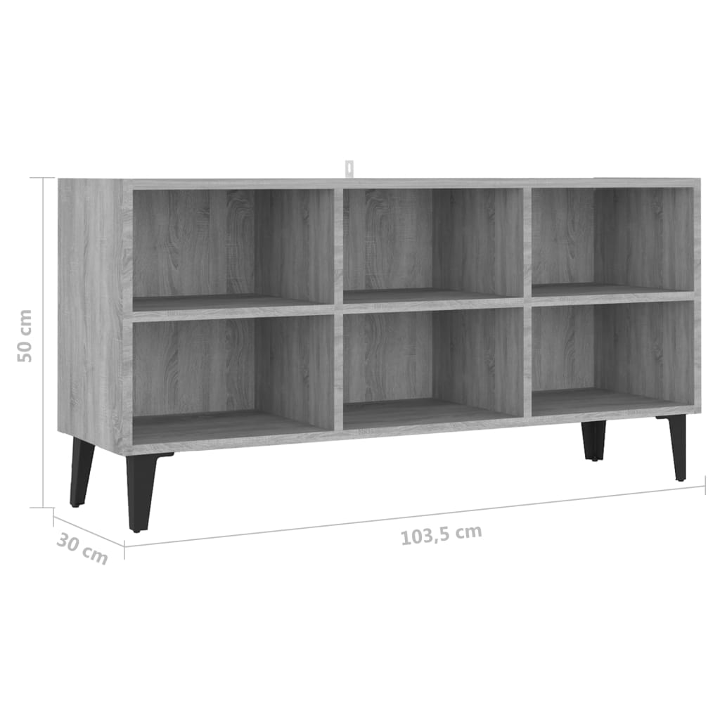 vidaXL TV Cabinet with Metal Legs Grey Sonoma 103.5x30x50 cm