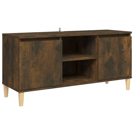 813158 vidaXL TV Cabinet with Solid Wood Legs Smoked Oak 103,5x35x50 cm