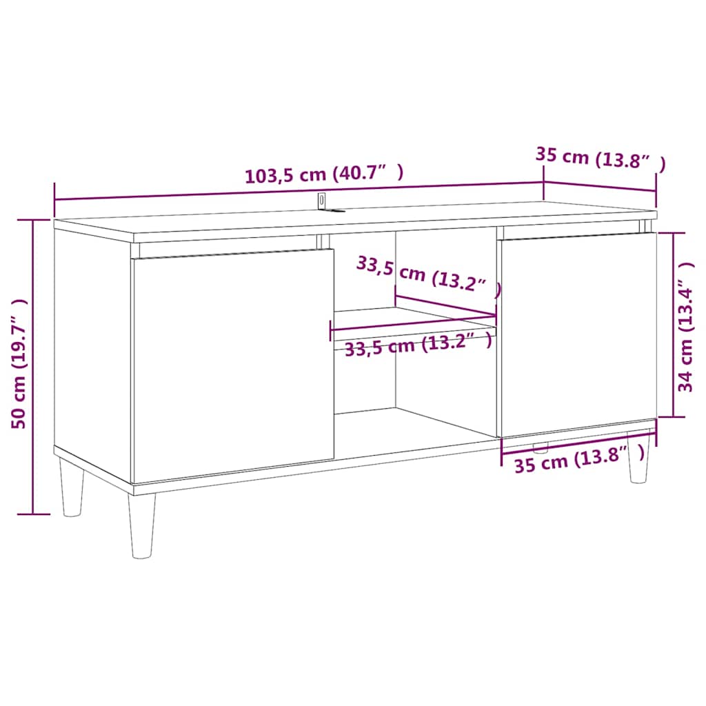 vidaXL TV Cabinet with Solid Wood Legs Smoked Oak 103.5x35x50 cm