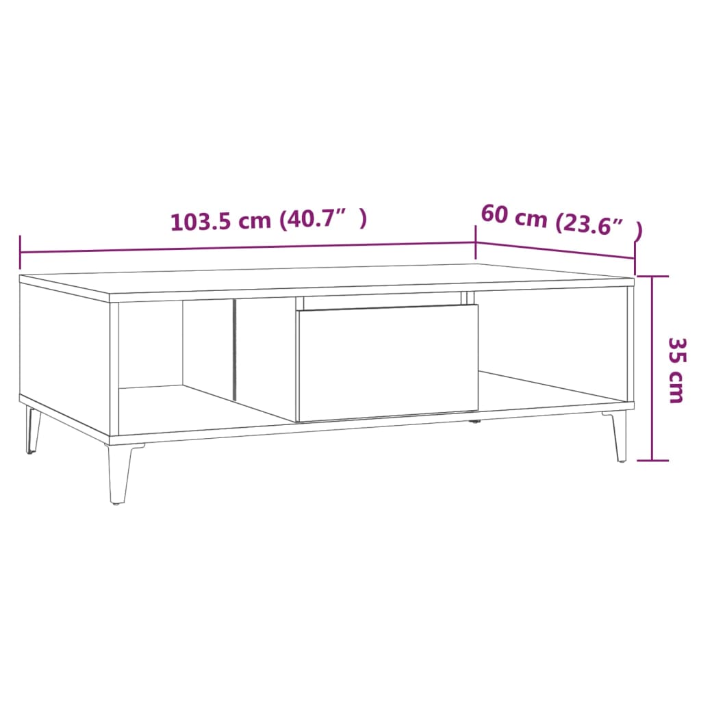 vidaXL Coffee Table Smoked Oak 103.5x60x35 cm Engineered Wood