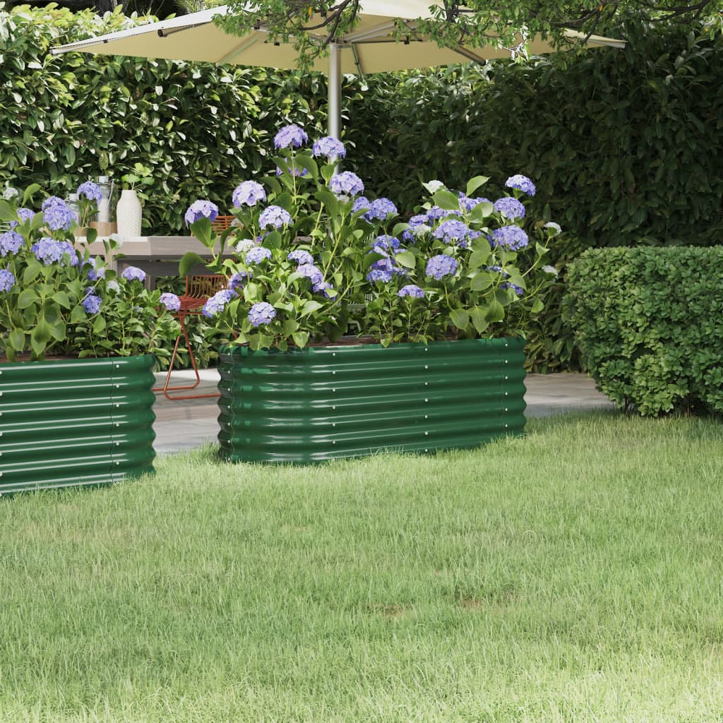 vidaXL Garden Raised Bed | Green | Powder-coated steel | Medium |  Durable