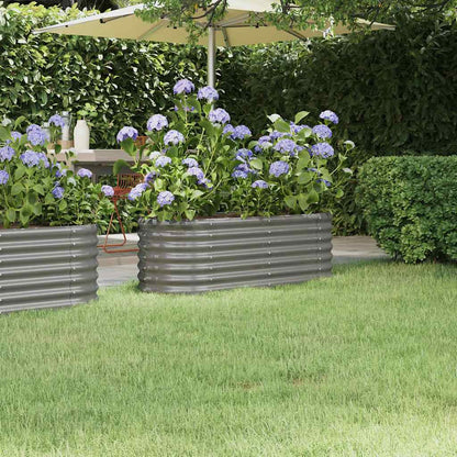 vidaXL Garden Raised Bed | Grey | Powder-coated steel | Large | Durable