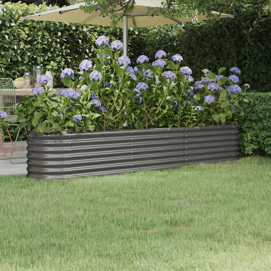 vidaXL Garden Raised Bed | Grey | Powder-coated steel | Large | Durable
