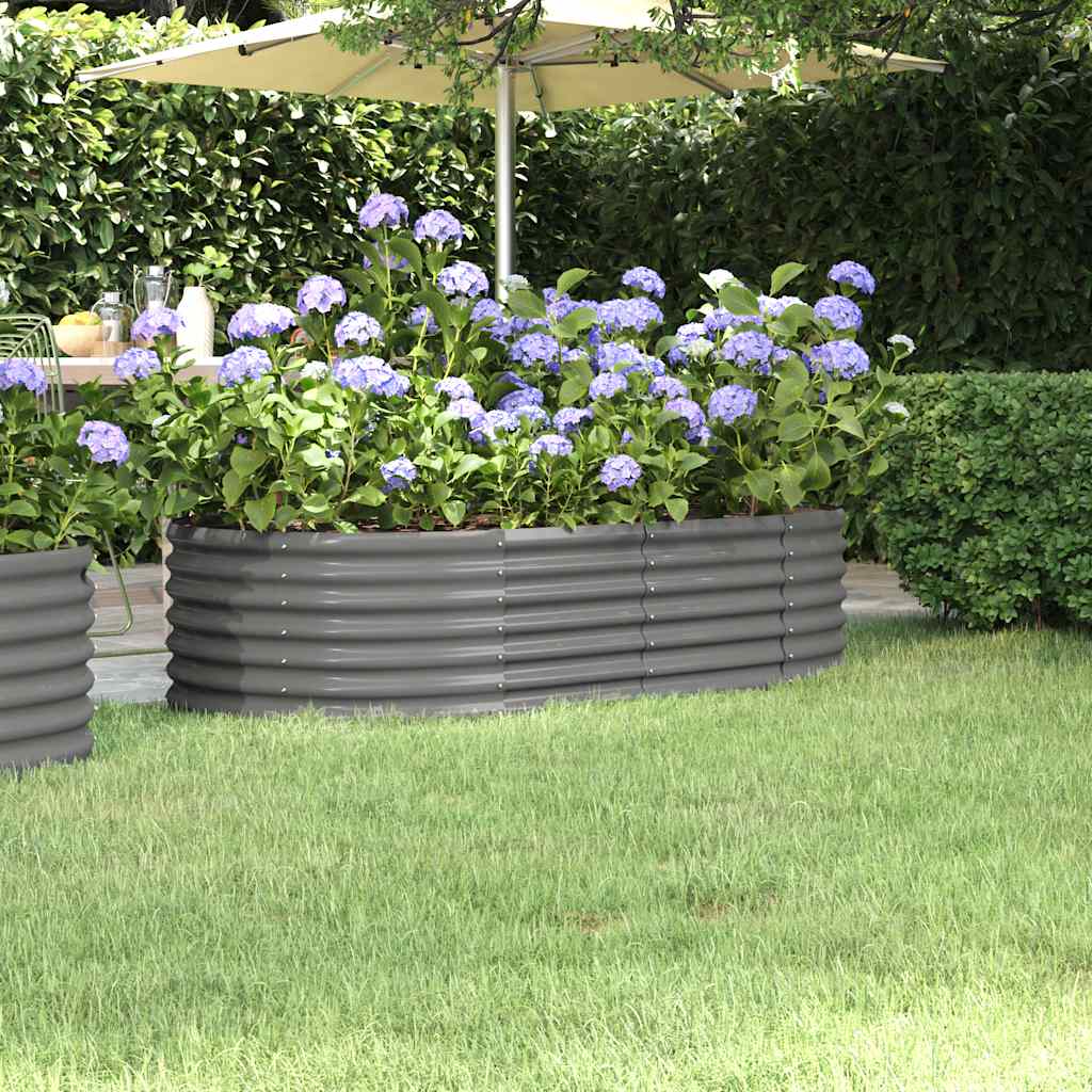 vidaXL Garden Raised Bed | Grey | Powder-coated steel | Large | Durable