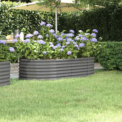 vidaXL Garden Raised Bed | Grey | Powder-coated steel | Large | Durable