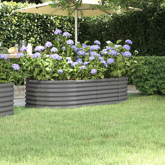 vidaXL Garden Raised Bed | Grey | Powder-coated steel | Large | Durable
