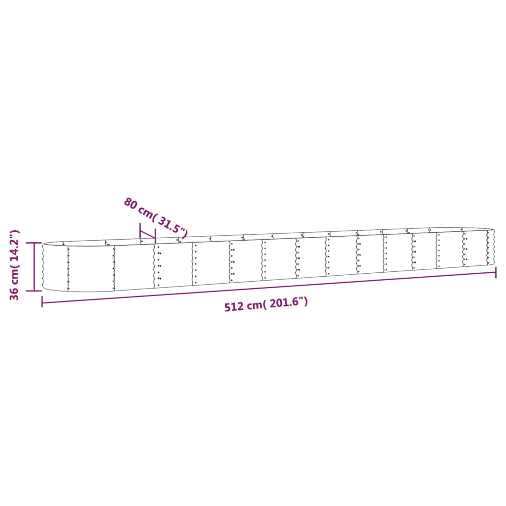 vidaXL Garden Raised Bed Galvanised Steel 512x80x36 cm Brown