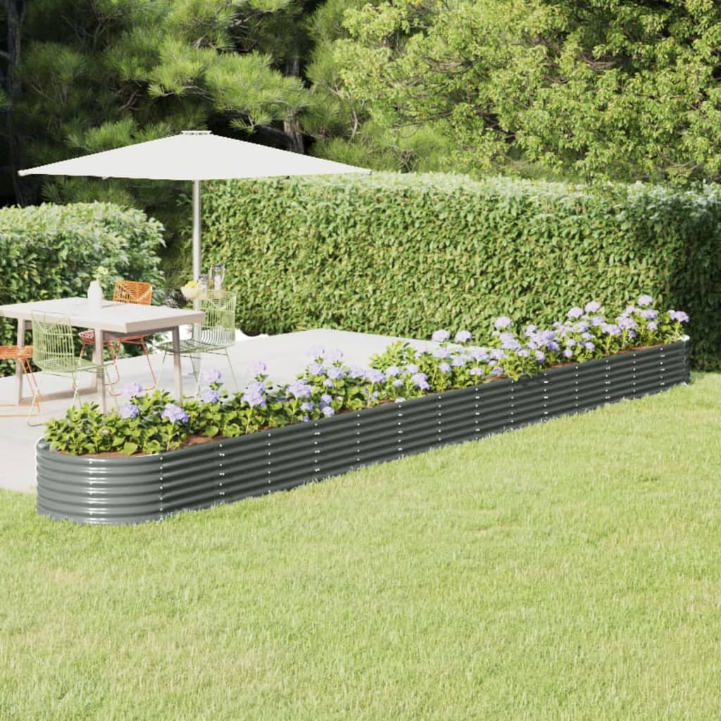 vidaXL Garden Raised Bed | Grey | Powder-coated Steel | Large | Durable