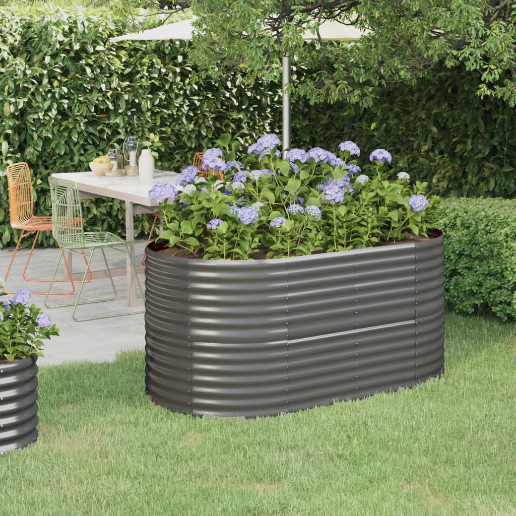 vidaXL Garden Raised Bed | Grey | Powder-coated steel | Large | Durable