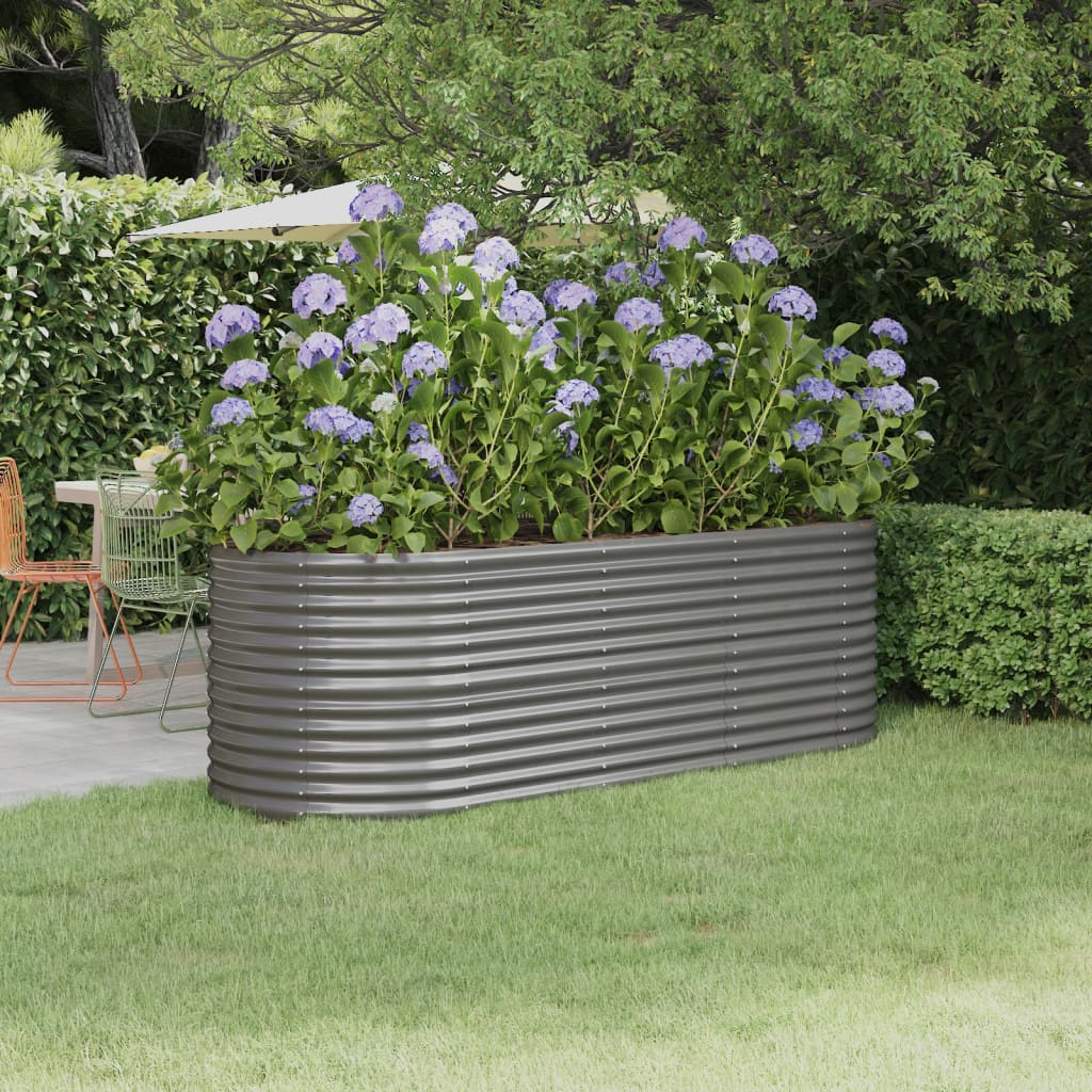 vidaXL Garden Raised Bed | Grey | Powder-coated steel | Large | Durable