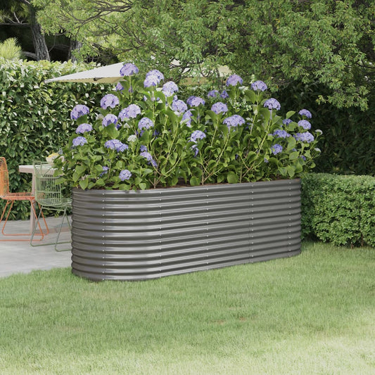 vidaXL Garden Raised Bed | Grey | Powder-coated steel | Large | Durable