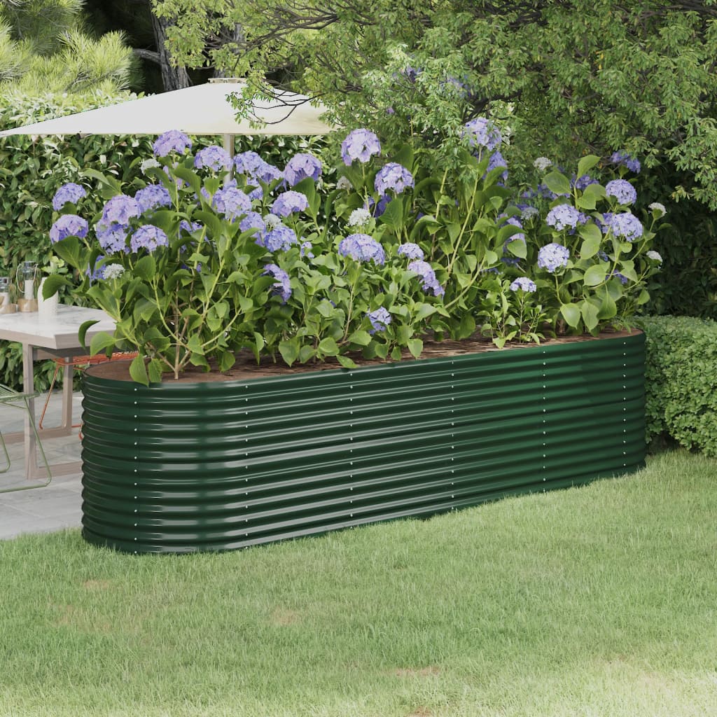 vidaXL Garden Raised Bed | Green | Powder-coated steel | Large | Durable