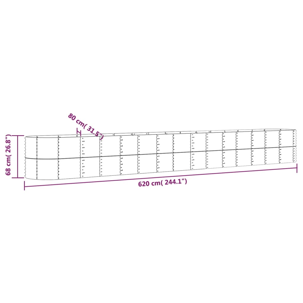 vidaXL Garden Raised Bed Powder-coated Steel 620x80x68 cm Grey