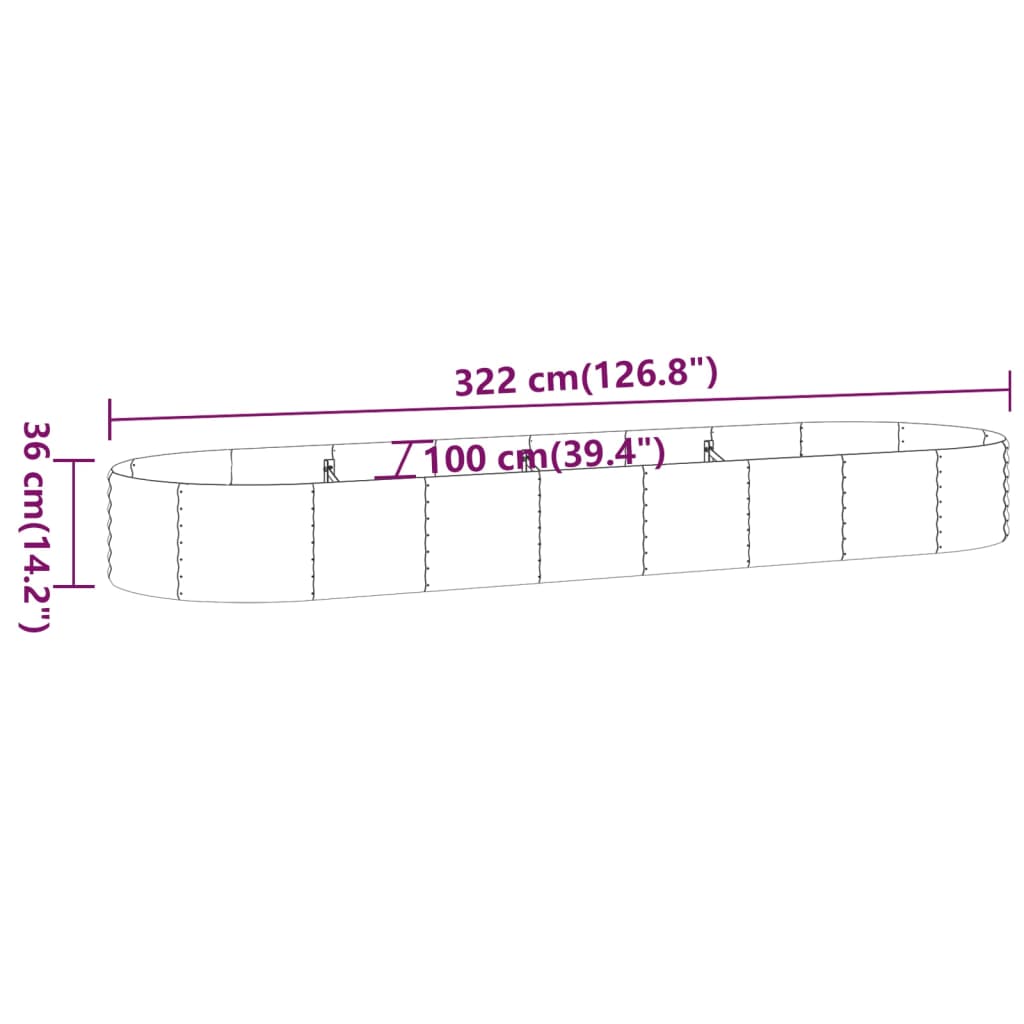 vidaXL Garden Raised Bed Galvanised Steel 322x100x36 cm Brown