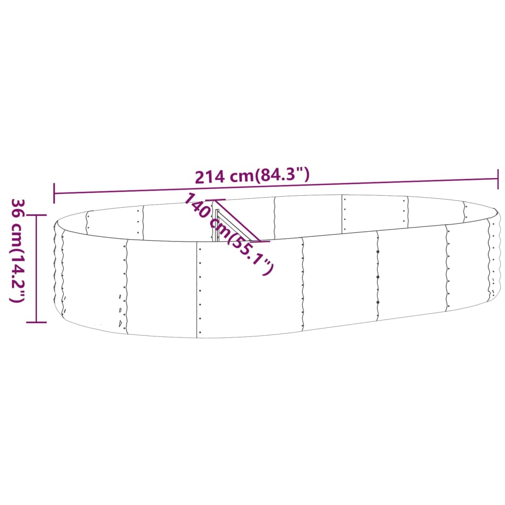 vidaXL Garden Raised Bed Galvanised Steel 214x140x36 cm Green