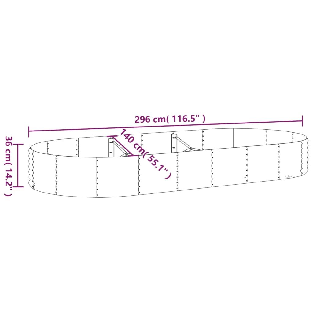 vidaXL Garden Raised Bed Galvanised Steel 296x140x36 cm Grey