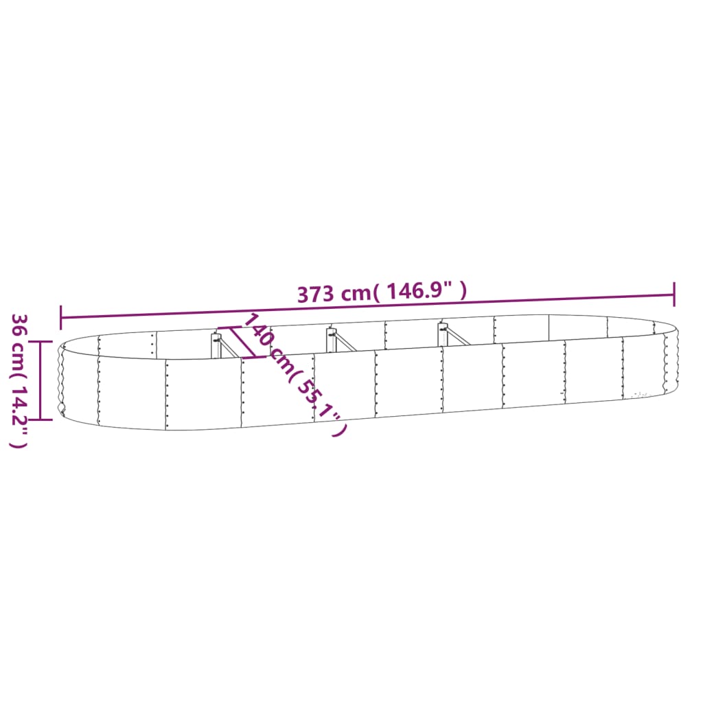 vidaXL Garden Raised Bed Galvanised Steel 373x140x36 cm Brown