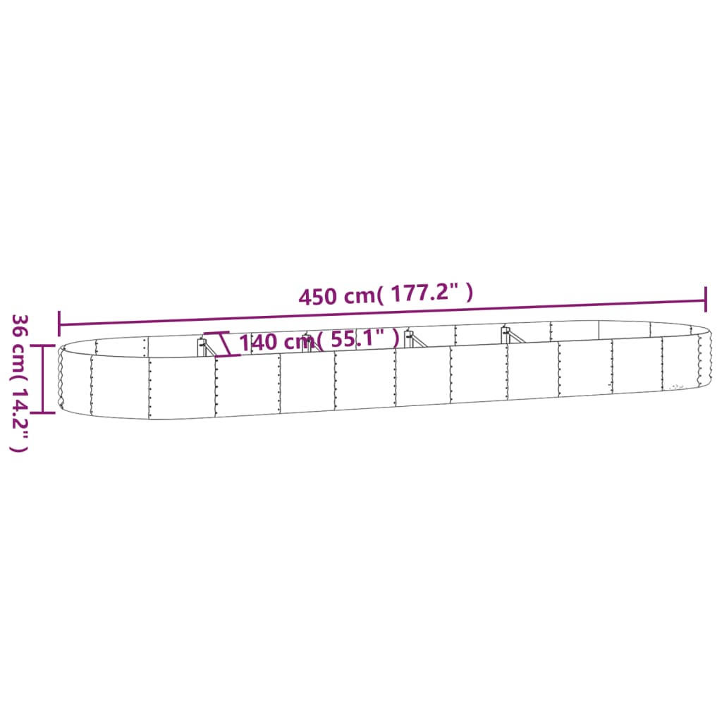 vidaXL Garden Raised Bed Galvanised Steel 450x140x36 cm Brown