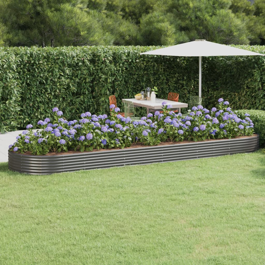 vidaXL Garden Raised Bed | Grey | Powder-coated steel | Large | Durable