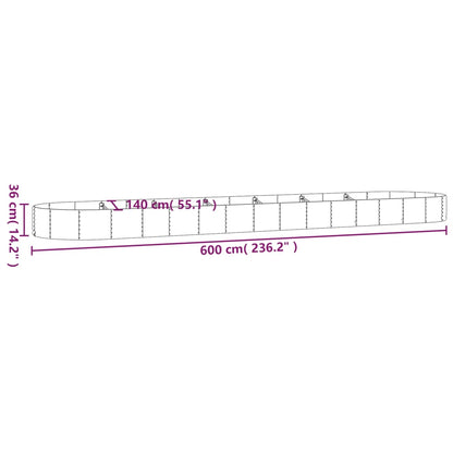 vidaXL Garden Raised Bed Galvanised Steel 600x140x36 cm Grey