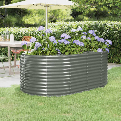 vidaXL Garden Raised Bed | Grey | Powder-coated steel | Large | Durable