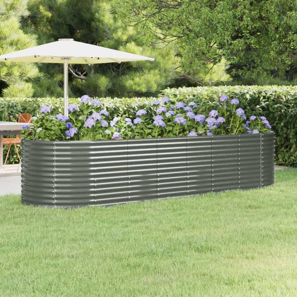 vidaXL Garden Raised Bed | Grey | Powder-coated steel | Large | Planters