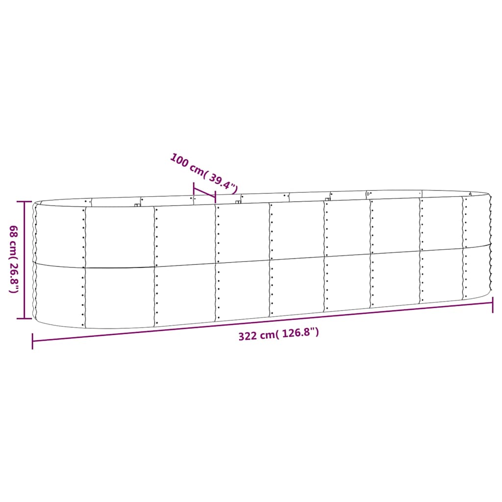 vidaXL Garden Raised Bed Galvanised Steel 322x100x68 cm Silver