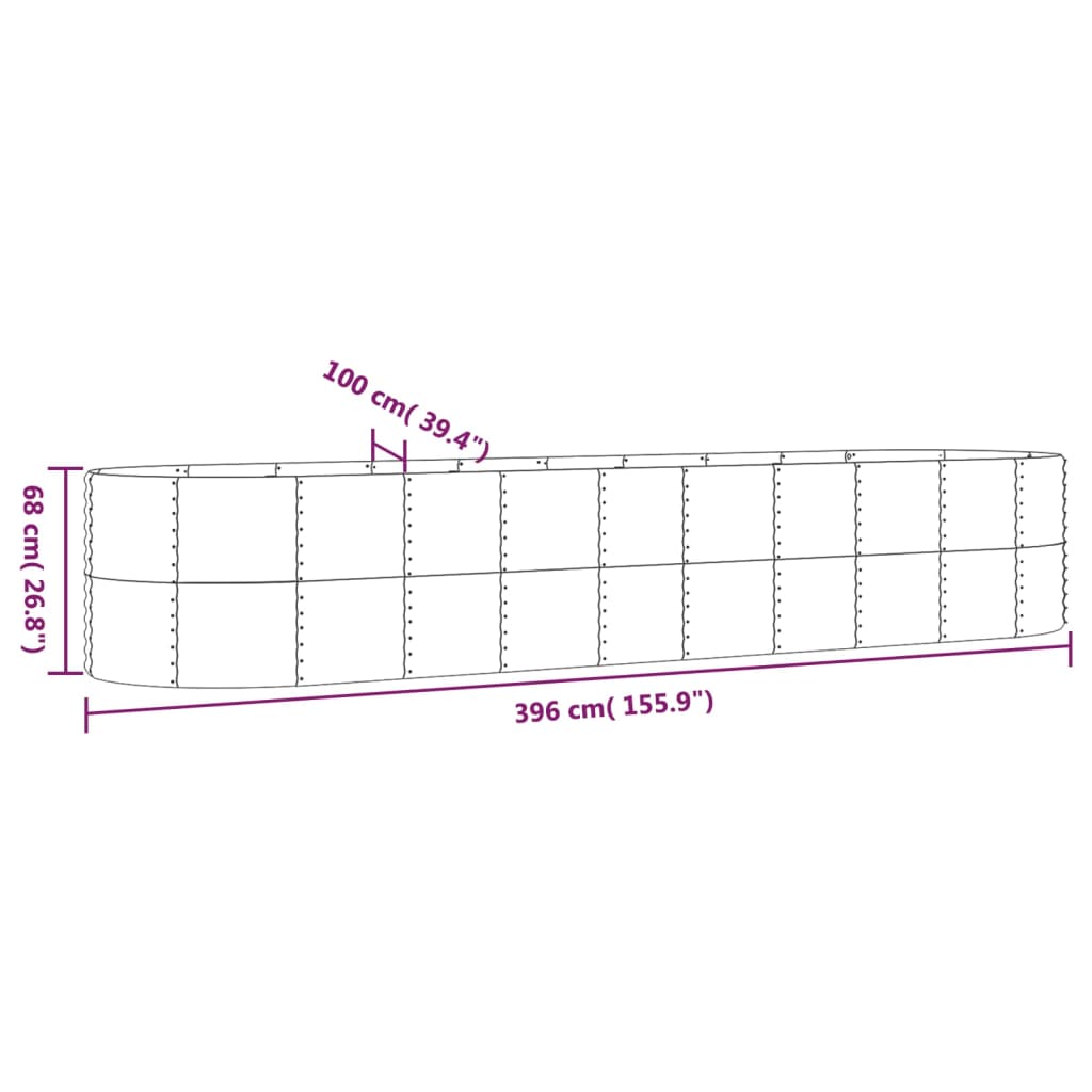 vidaXL Garden Raised Bed Galvanised Steel 396x100x68 cm Grey