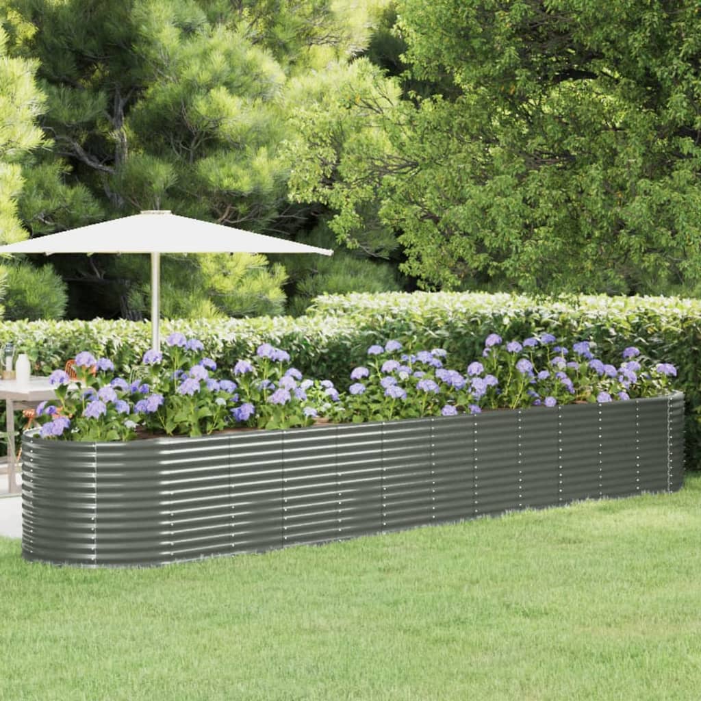vidaXL Garden Raised Bed | Grey | Powder-coated steel | Large | Durable