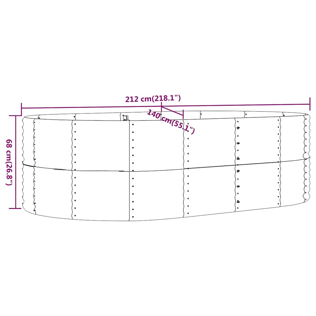 vidaXL Garden Raised Bed Anthracite 212x140x68 cm Galvanised Steel