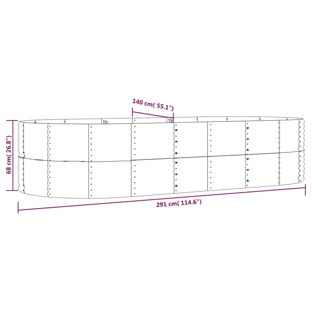vidaXL Garden Raised Bed Grey 291x140x68 cm Galvanised Steel