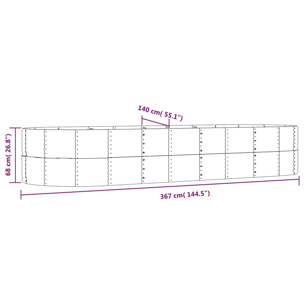 vidaXL Garden Raised Bed Brown 367x140x68 cm Galvanised Steel
