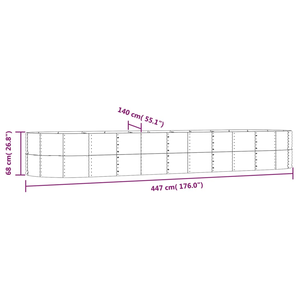 vidaXL Garden Raised Bed Silver 447x140x68 cm Galvanised Steel