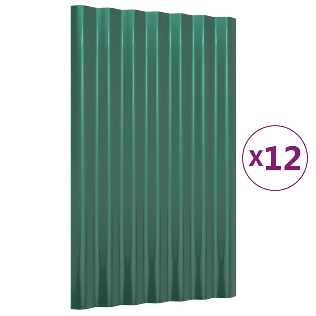 vidaXL Roof Panels 12 pcs Galvanised Steel Green 60x36 cm