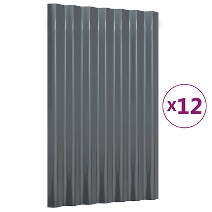 vidaXL Roof Panels 12 pcs Galvanised Steel Anthracite 60x36 cm