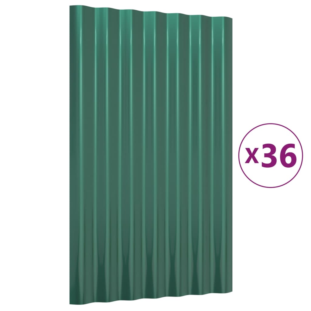 vidaXL Roof Panels 36 pcs Galvanised Steel Green 60x36 cm