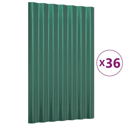 vidaXL Roof Panels 36 pcs Galvanised Steel Green 60x36 cm