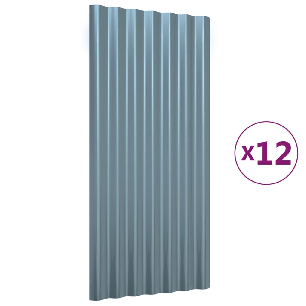 vidaXL Roof Panels 12 pcs Galvanised Steel Grey 80x36 cm