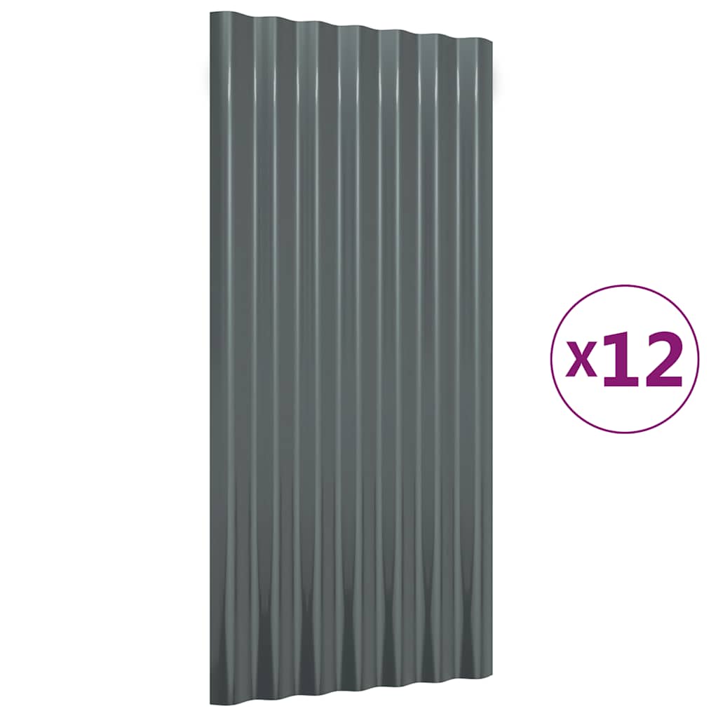 vidaXL Roof Panels 12 pcs Galvanised Steel Anthracite 80x36 cm