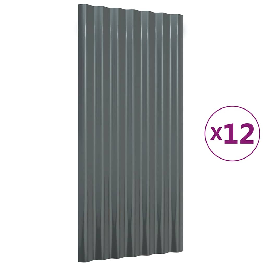 vidaXL Roof Panels 12 pcs Galvanised Steel Anthracite 80x36 cm