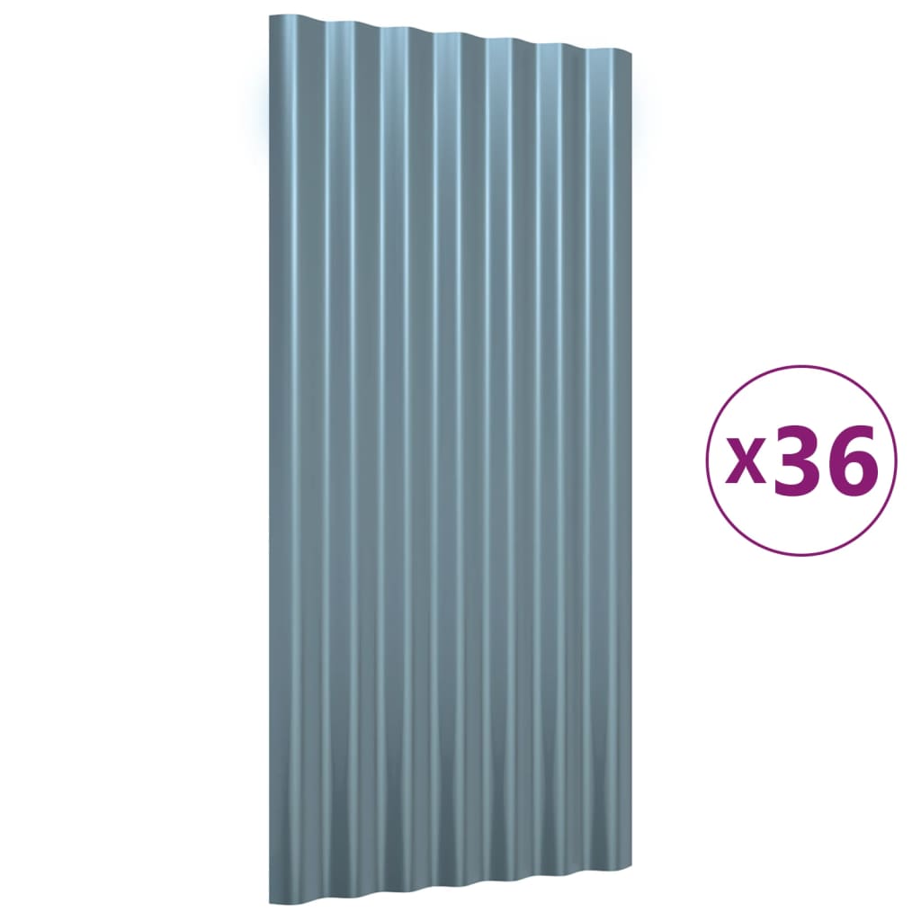 vidaXL Roof Panels 36 pcs Galvanised Steel Grey 80x36 cm