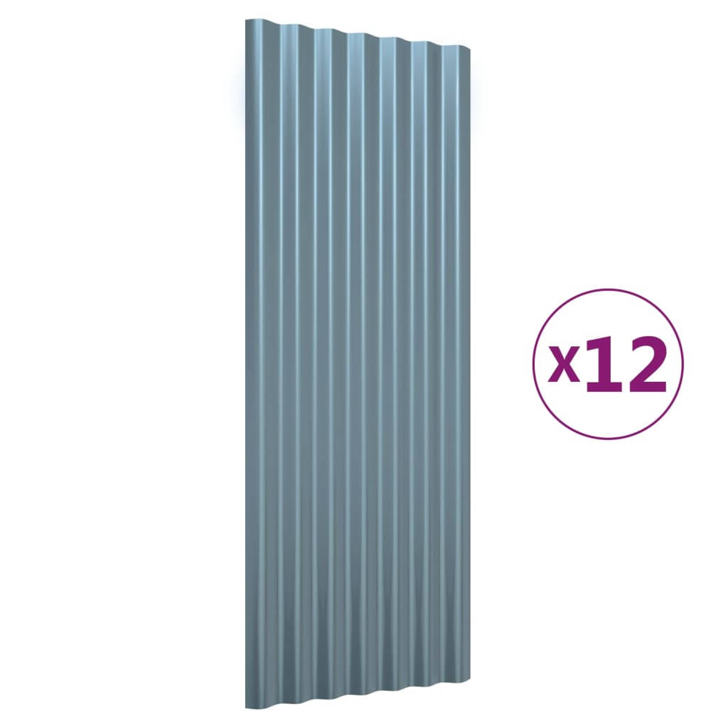 vidaXL Roof Panels 12 pcs Galvanised Steel Grey 100x36 cm