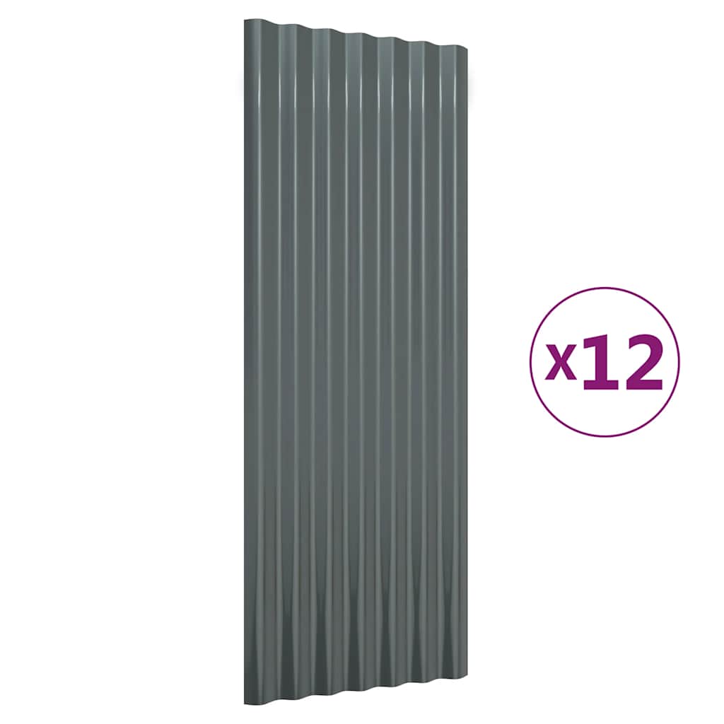 vidaXL Roof Panels 12 pcs Galvanised Steel Anthracite 100x36 cm