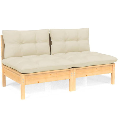 vidaXL 2-Seater Garden Sofa with Cream Cushions Solid Pinewood